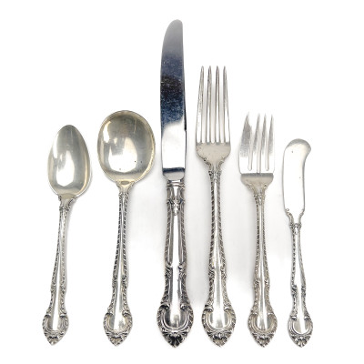 Image for Lot Gorham - English Gadroon Silver Flatware Service for 12