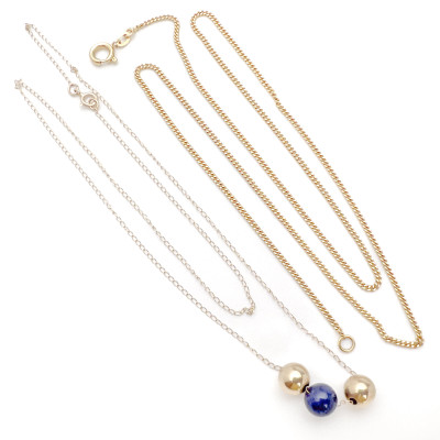 Image for Lot Lapis and Gold Bead Chain and Micro Cuban Chain, 2 Necklaces