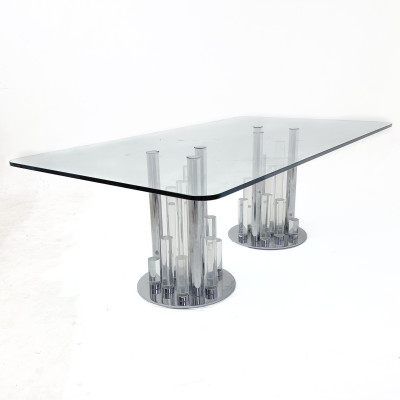 Image for Lot Charles Hollis Jones - "Skyscraper" Lucite and Chrome Dining Table