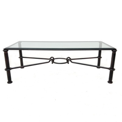 Modernist Patinated Wrought Metal and Glass Coffee Table