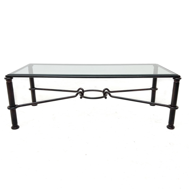 Modernist Patinated Wrought Metal and Glass Coffee Table