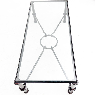 Modernist Patinated Wrought Metal and Glass Coffee Table