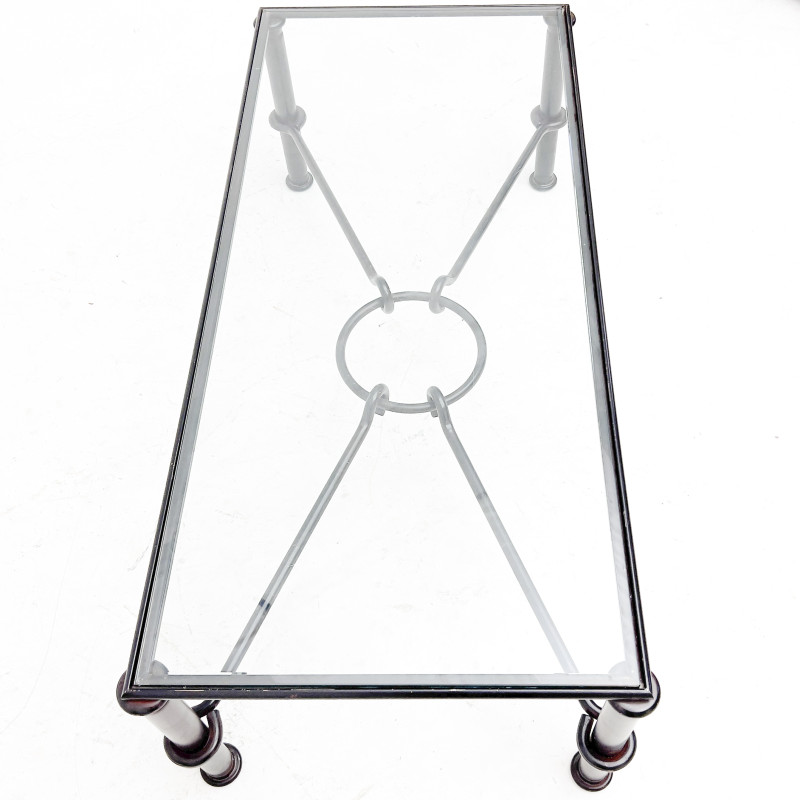 Modernist Patinated Wrought Metal and Glass Coffee Table
