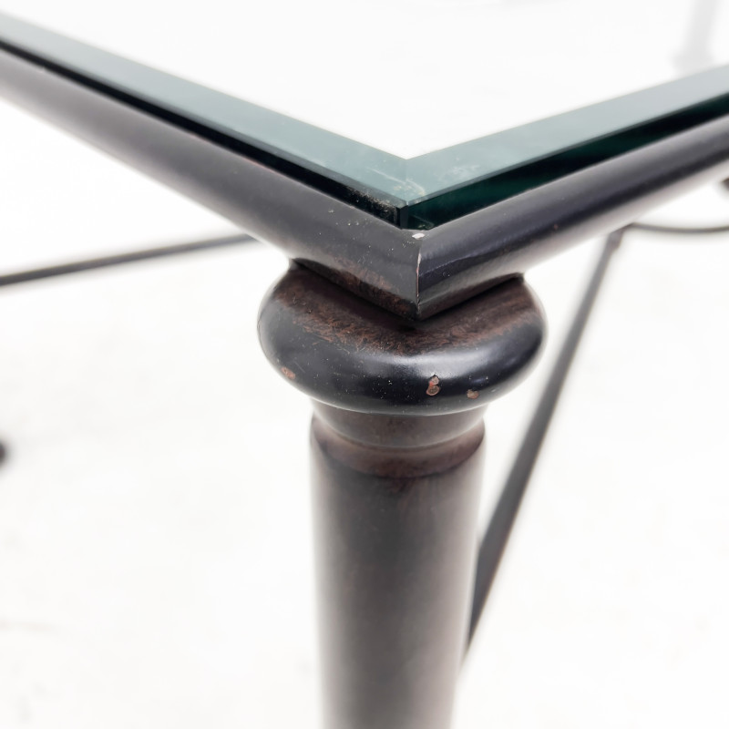 Modernist Patinated Wrought Metal and Glass Coffee Table
