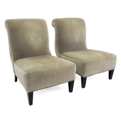 Image for Lot A Pair of Art Deco Style Mohair Upholstered Slipper Chairs