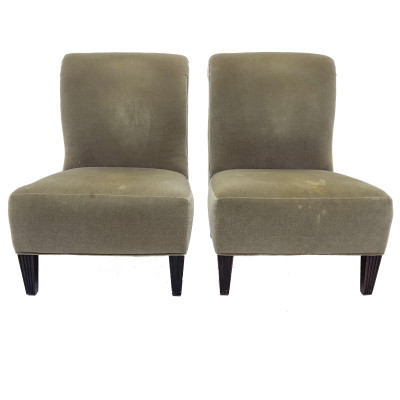 A Pair of Art Deco Style Mohair Upholstered Slipper Chairs