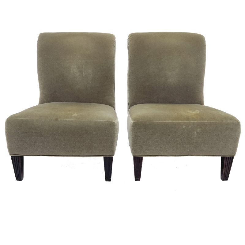 A Pair of Art Deco Style Mohair Upholstered Slipper Chairs