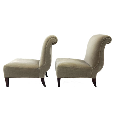 A Pair of Art Deco Style Mohair Upholstered Slipper Chairs