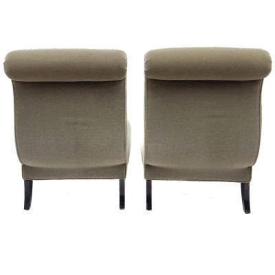 A Pair of Art Deco Style Mohair Upholstered Slipper Chairs