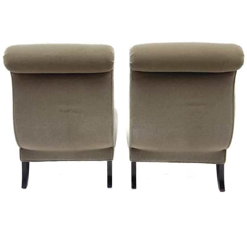 A Pair of Art Deco Style Mohair Upholstered Slipper Chairs