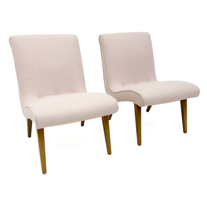 A Pair of Mid-Century Modern Style Pink Wool Lounge Chairs