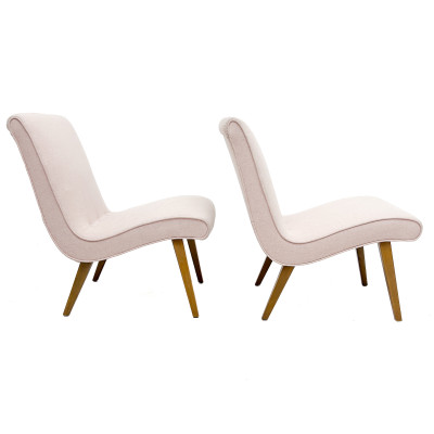 A Pair of Mid-Century Modern Style Pink Wool Lounge Chairs