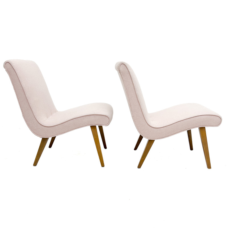 A Pair of Mid-Century Modern Style Pink Wool Lounge Chairs
