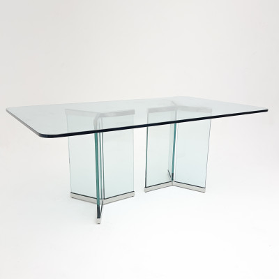 Image for Lot Leon Rosen - Pace Collection Glass and Chrome Dining Table (6060)