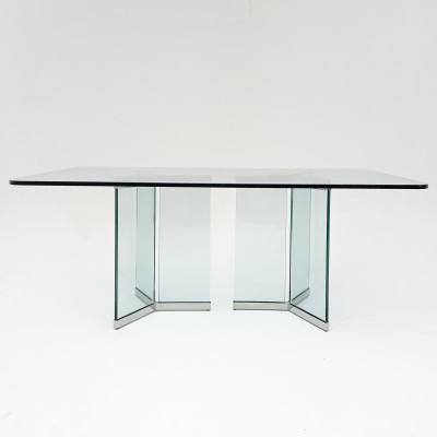 Leon Rosen - Pace Collection Glass and Chrome Dining Table (6060)