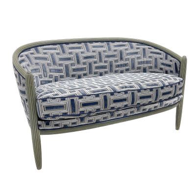 Image for Lot A Louis XVI Style Painted Wood Canapé with Secessionist Patterned Upholstery