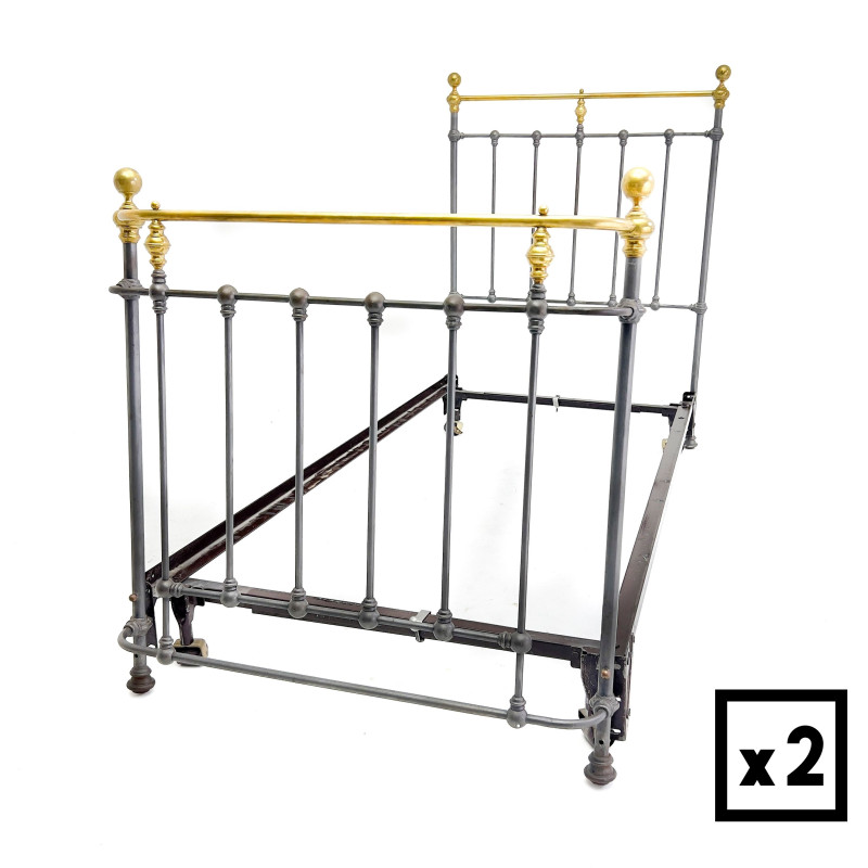 A Pair of Brass Topped Twin Bed Frames