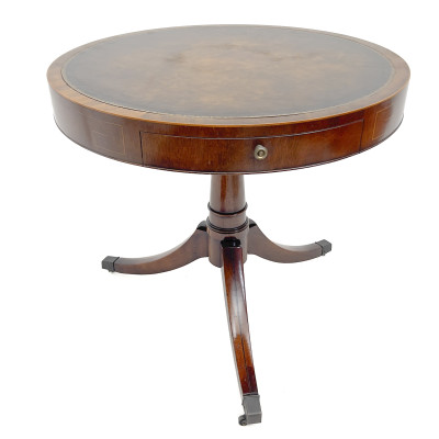 Image for Lot Duncan Phyfe Style Leather Top Drum Table