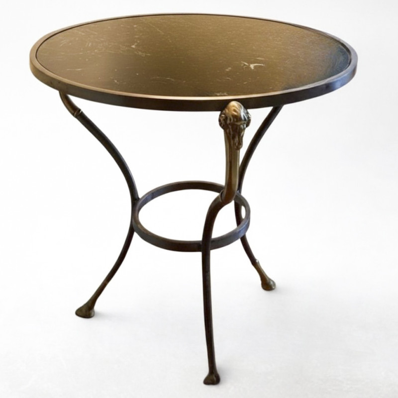 Contemporary Neoclassical-Style Brass, Iron and Marble Side Table