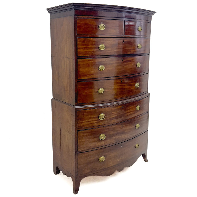 English Sheraton Mahogany Bow-Front Chest on Chest