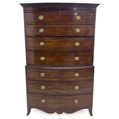 English Sheraton Mahogany Bow-Front Chest on Chest