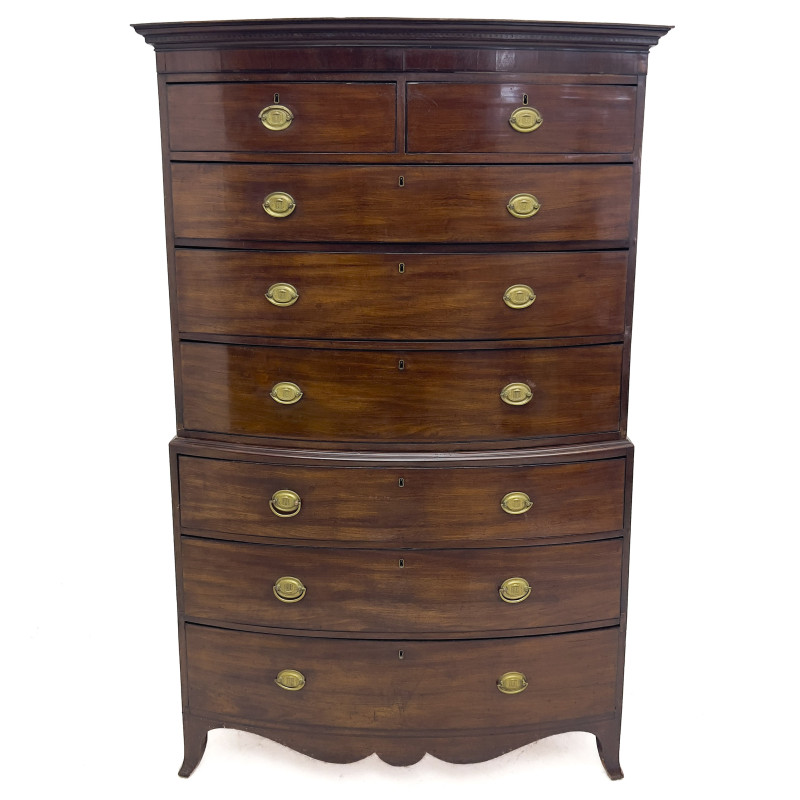 English Sheraton Mahogany Bow-Front Chest on Chest