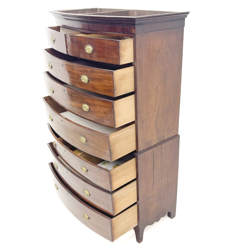 English Sheraton Mahogany Bow-Front Chest on Chest