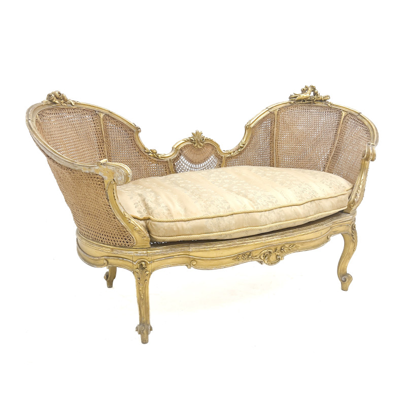 Antique French Louis XV Style Giltwood Caned Canape