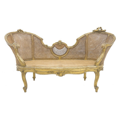 Antique French Louis XV Style Giltwood Caned Canape