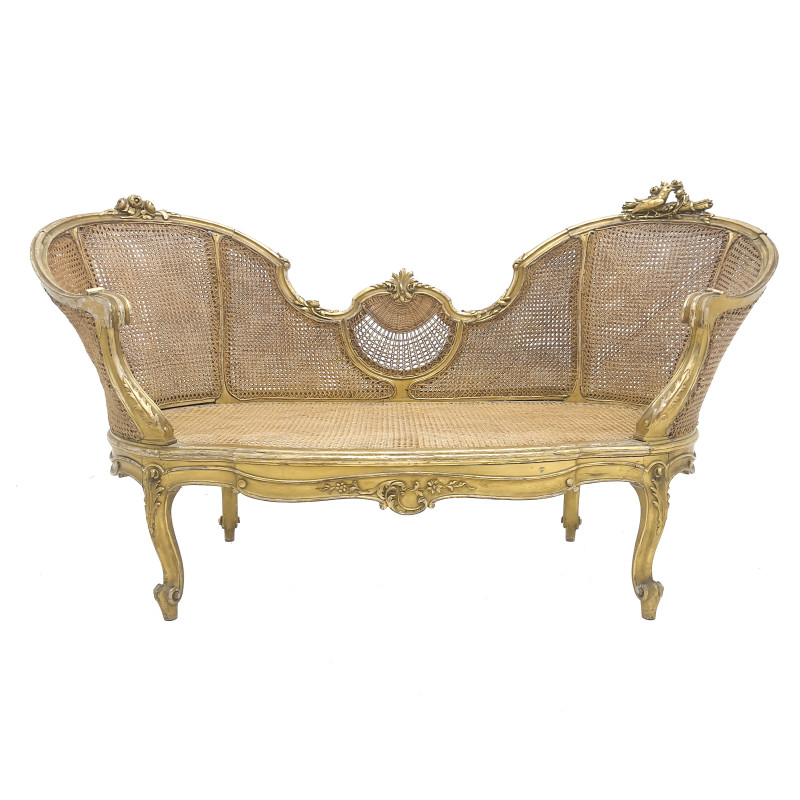 Antique French Louis XV Style Giltwood Caned Canape