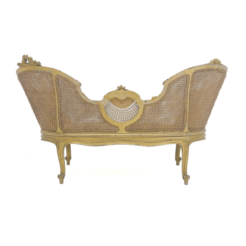 Antique French Louis XV Style Giltwood Caned Canape