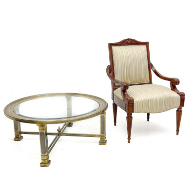 Image for Lot Neoclassical Style Open Armchair and Coffee Table