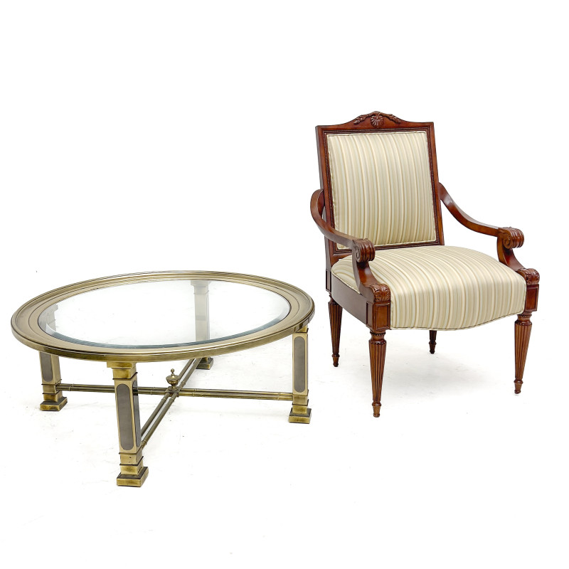 Neoclassical Style Open Armchair and Coffee Table
