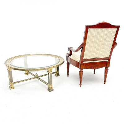 Neoclassical Style Open Armchair and Coffee Table
