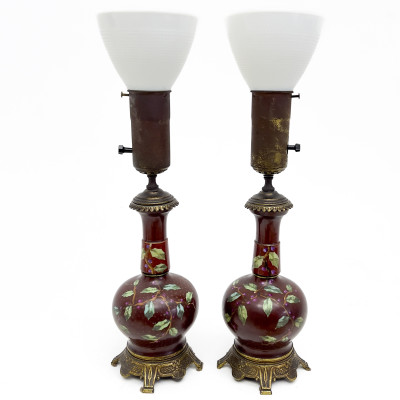 Image for Lot A Pair of French Provincial Style Enameled Porcelain and Brass Table Lamps
