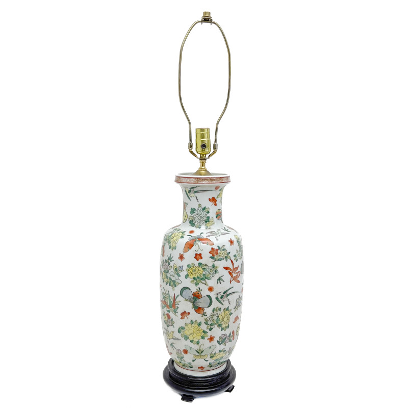 Chinese Porcelain Famille Rose Vase Mounted as Lamp