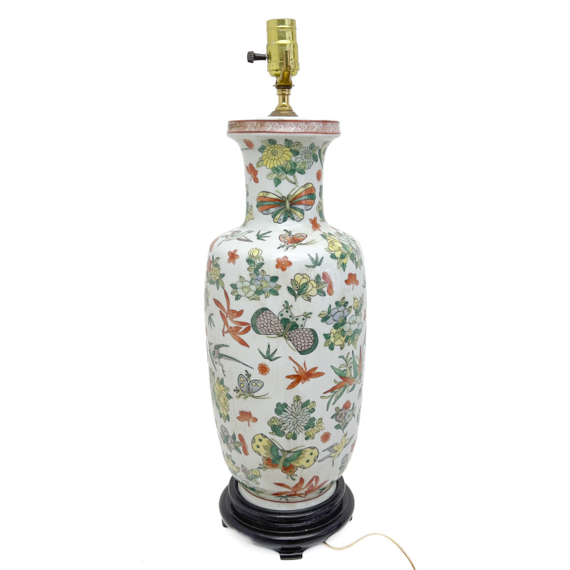 Chinese Porcelain Famille Rose Vase Mounted as Lamp