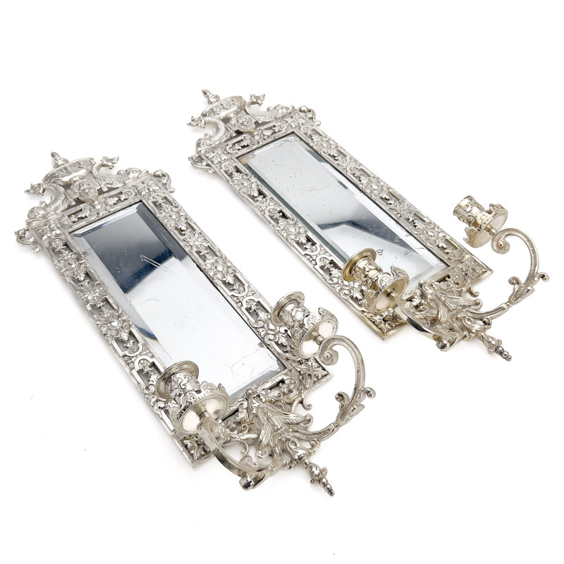 A Pair of Continental Silver-Plated Girandole Wall Sconces