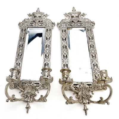 A Pair of Continental Silver-Plated Girandole Wall Sconces