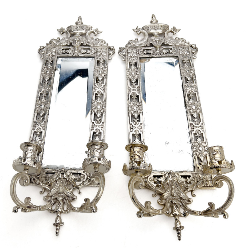 A Pair of Continental Silver-Plated Girandole Wall Sconces