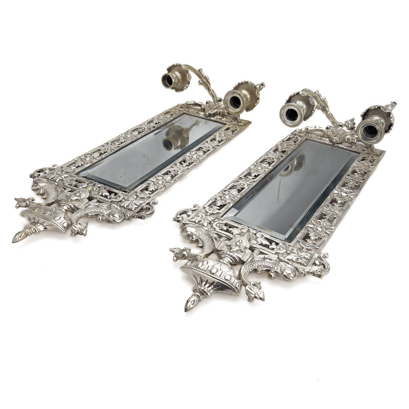 A Pair of Continental Silver-Plated Girandole Wall Sconces