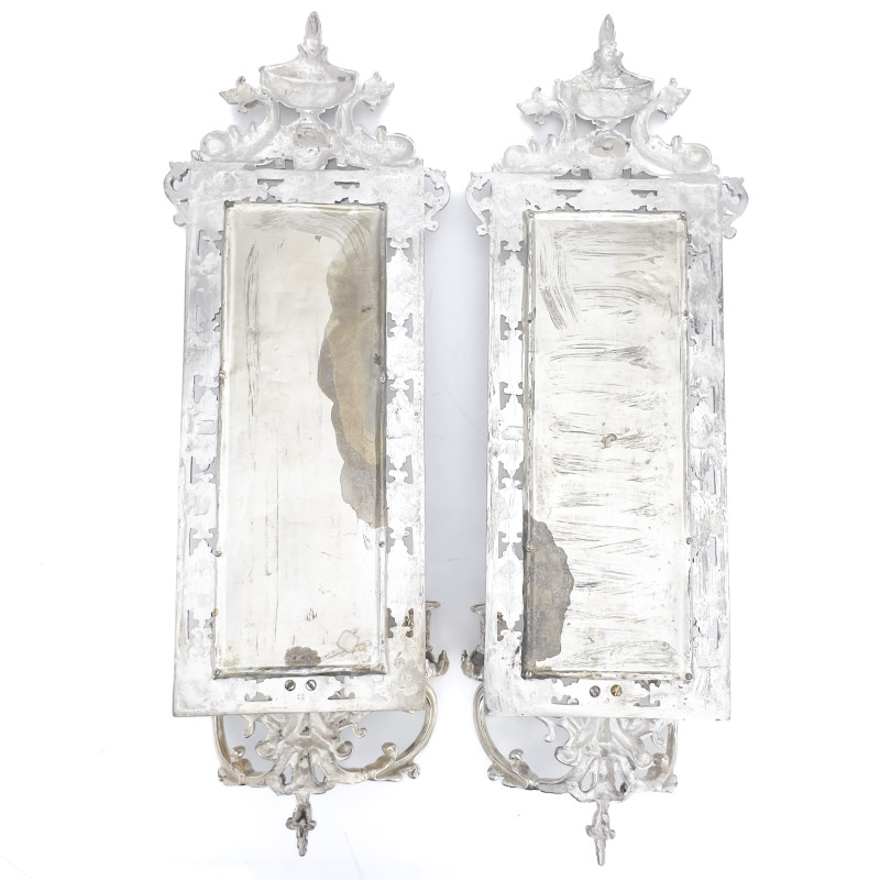 A Pair of Continental Silver-Plated Girandole Wall Sconces
