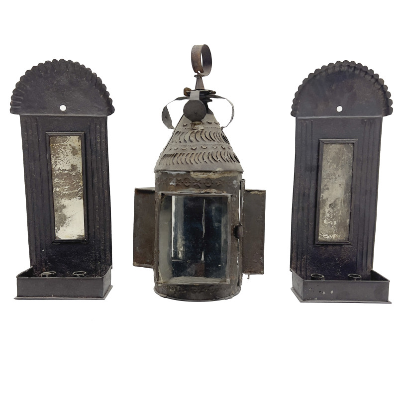 A Group of Three American Style Painted Iron Lighting Fixtures