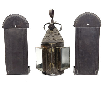 A Group of Three American Style Painted Iron Lighting Fixtures
