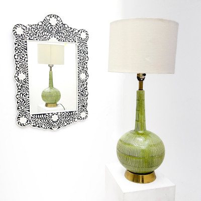 Image for Lot Contemporary Bone Mirror and Ceramic Table Lamp