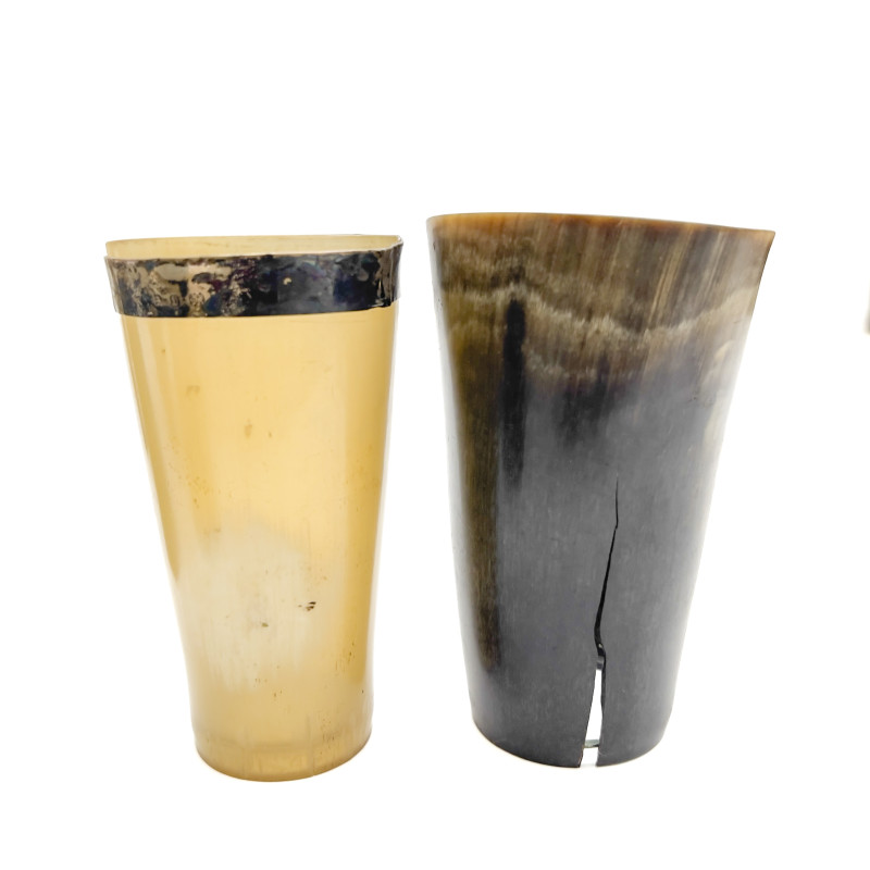 German Silver-Mounted Horn Beakers