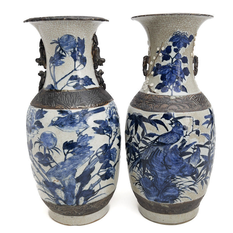 A Pair of Chinese Crackle Glazed Baluster Vases