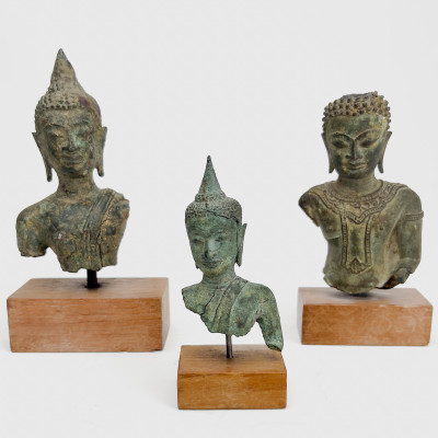 Image for Lot 3 Small Buddha Bust Fragments On Stands