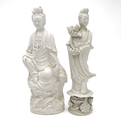 Image for Lot Two Chinese Blanc de Chine Figures of Kwan Yin