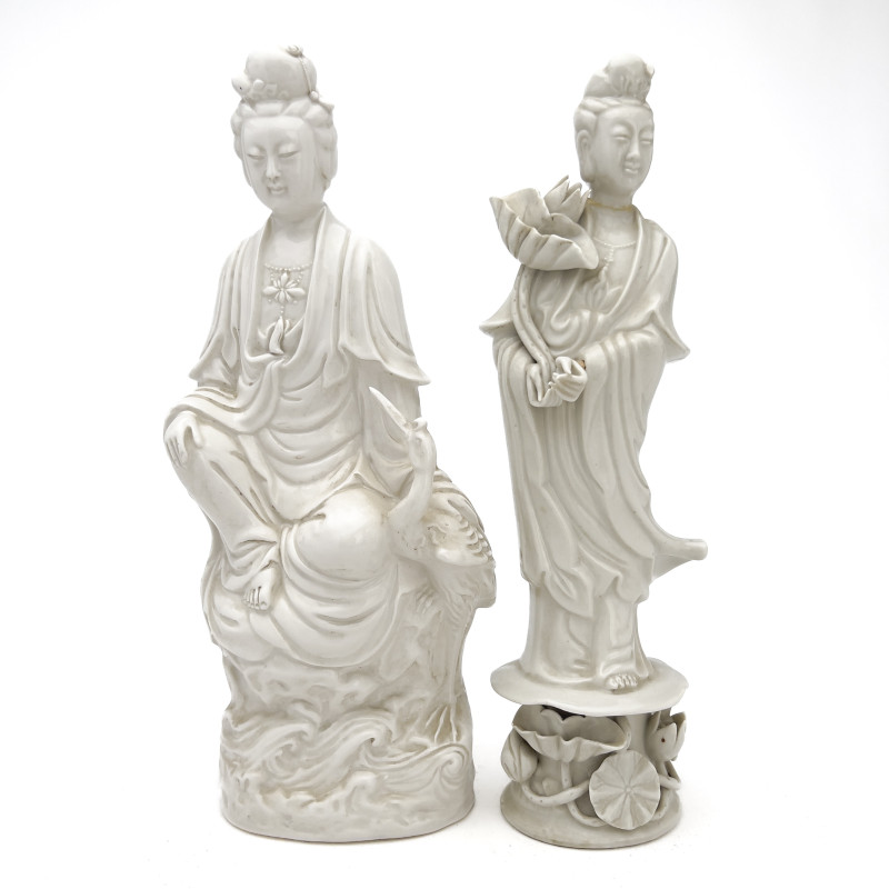 Two Chinese Blanc de Chine Figures of Kwan Yin